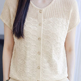 Elegant Commuter Tencel Lyocell Crew Neck Short Sleeve Knit Top