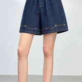 Casual Elastic Waist Denim Five-Point Shorts