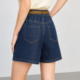 Casual Elastic Waist Denim Five-Point Shorts