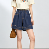 Casual Elastic Waist Denim Five-Point Shorts