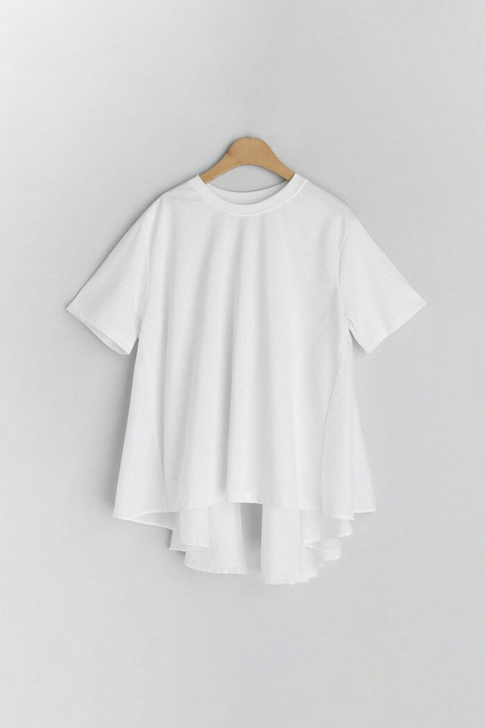 異素材バックタックアシンメトリーTシャツ　3色入 - liwisi