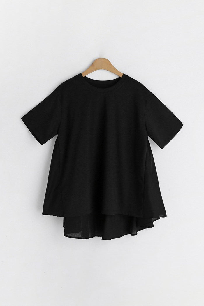 異素材バックタックアシンメトリーTシャツ　3色入 - liwisi