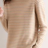 ハイネックベーシックボーダー柄ニットトップス　6色入 - liwisi