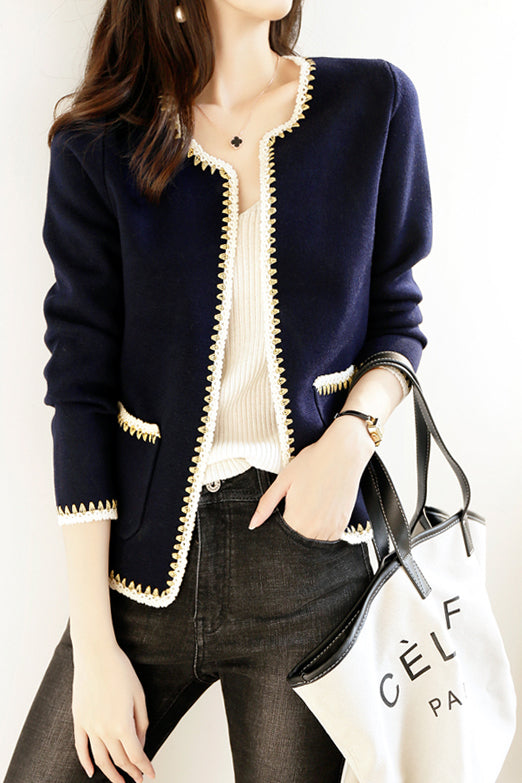 Chanel style no-color knit jacket with 2 colors