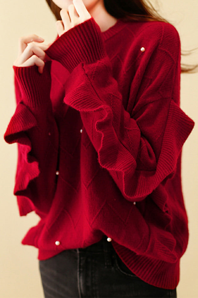 パールビーズ装飾フリルニットセーター　3色入 - liwisi