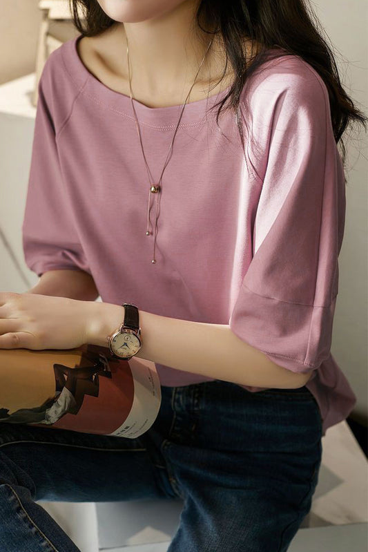 ラウンドネック切替デザインラグランTシャツ　4色入 - liwisi