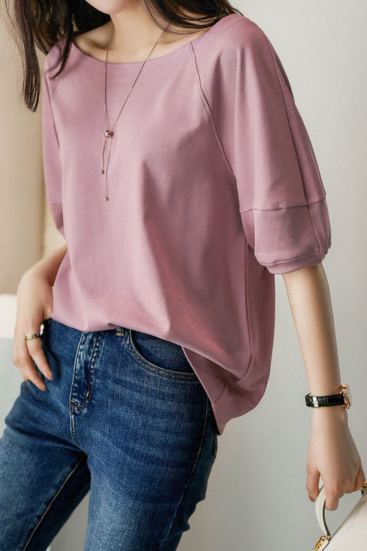 ラウンドネック切替デザインラグランTシャツ　4色入 - liwisi