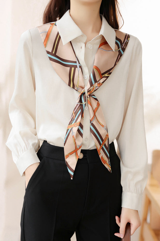 幾何柄スカーフ装飾カジュアルシャツ　2色入 - liwisi