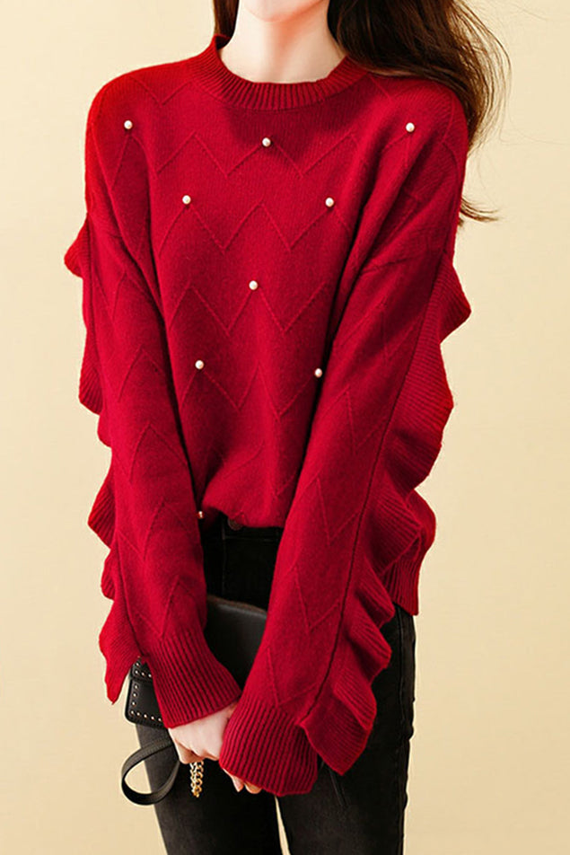 パールビーズ装飾フリルニットセーター　3色入 - liwisi