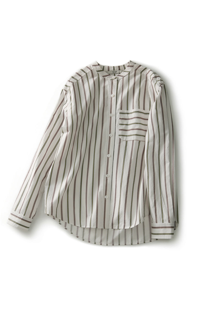 バンドカラーストライプ柄シャツ - liwisi