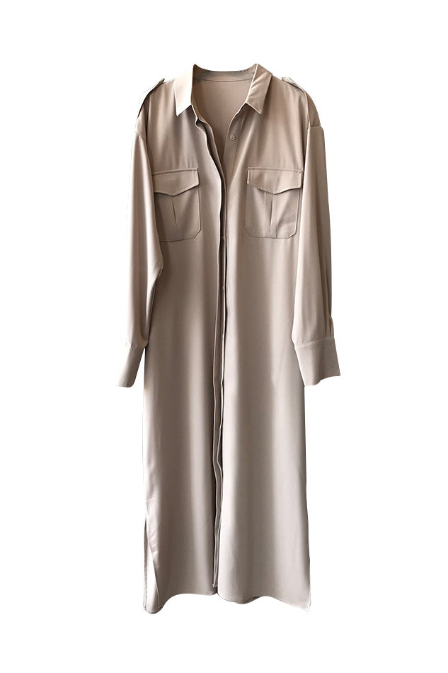 サイドスリット比翼前立てロングシャツワンピース　3色入 - liwisi