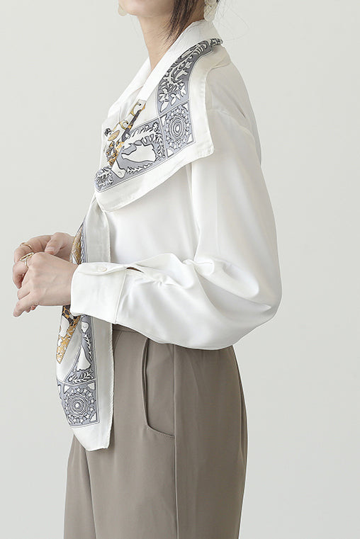 ステンカラーイラストプリントスカーフ装飾シャツ - liwisi