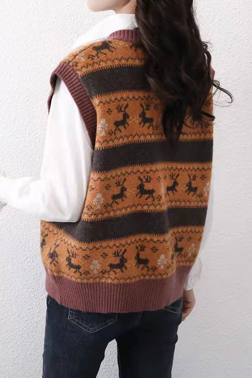 Ｖネックレトロフェアアイルニットベスト　3色入 - liwisi