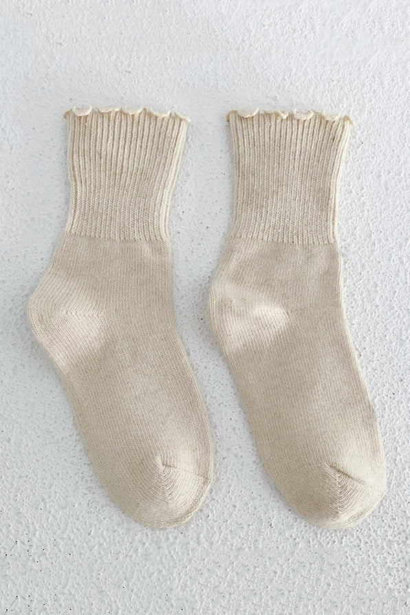 シンプルフリル口リブウールクルーソックス　6色入 - liwisi