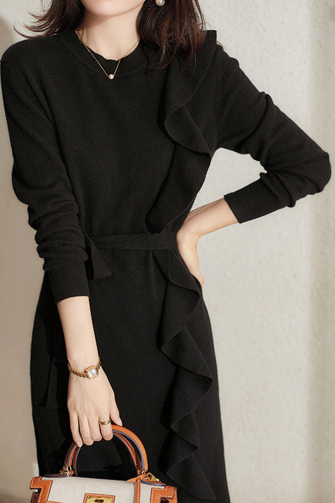 ラッフルベルテッドニットワンピース　2色入 - liwisi