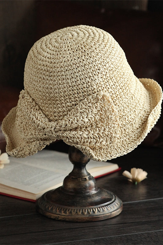 麦わら帽子　リボン装飾　折りたたみ　UVカット　8色入 - liwisi