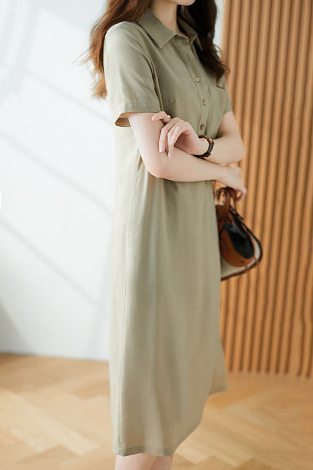 シャツカラーロングシフトワンピース　2色入 - liwisi