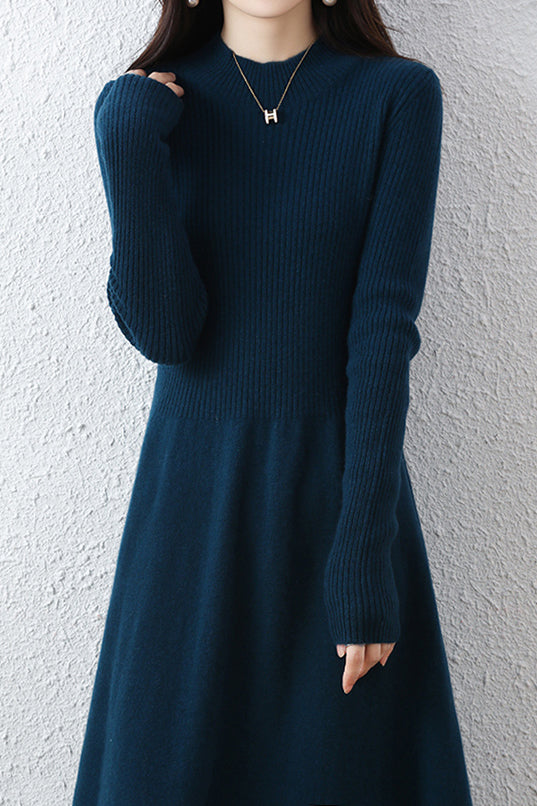 モックネックリブドッキングロングニットワンピース　3色入 - liwisi