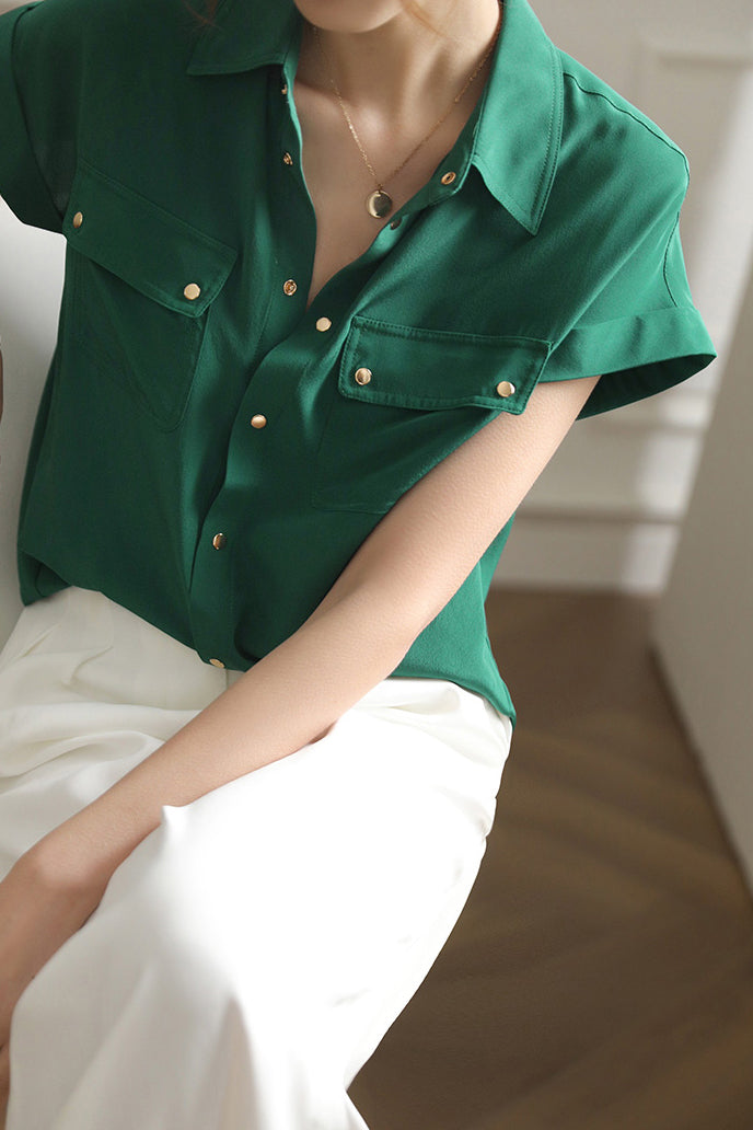 フレンチスリーブカジュアルシャツ　2色入 - liwisi