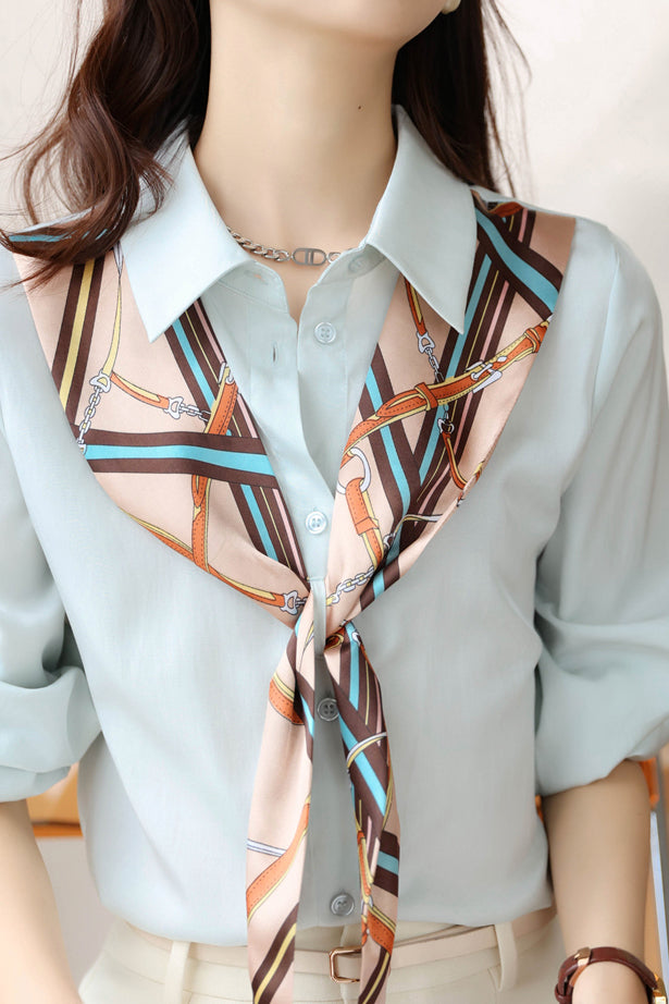 幾何柄スカーフ装飾カジュアルシャツ　2色入 - liwisi