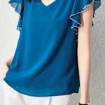 Ⅴネックフリル袖シフォンブラウス　3色入 - liwisi