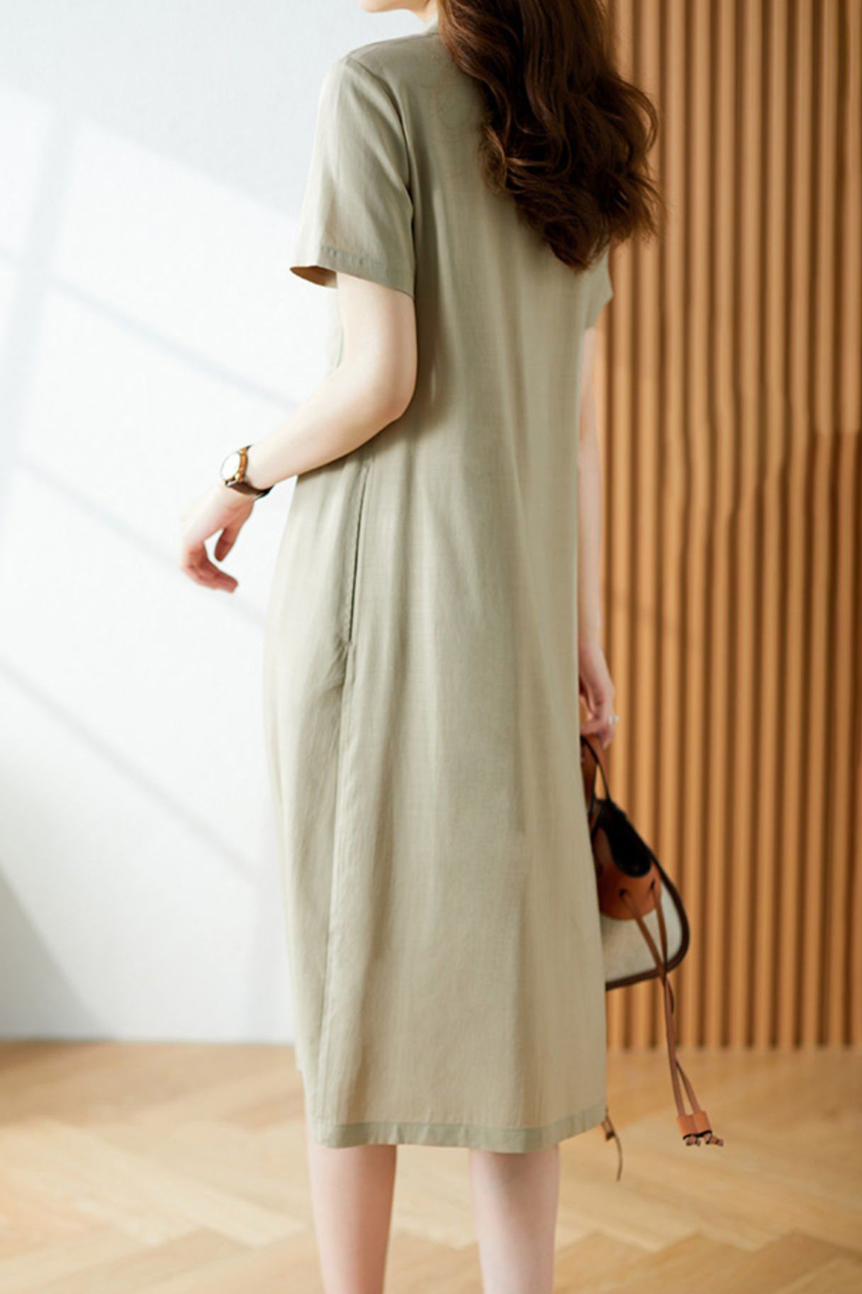 シャツカラーロングシフトワンピース　2色入 - liwisi