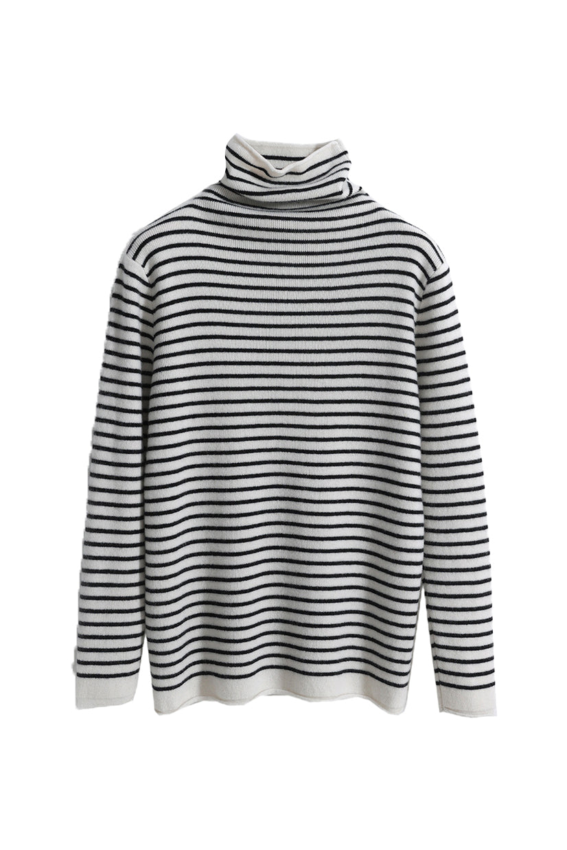 ハイネックベーシックボーダー柄ニットトップス　6色入 - liwisi
