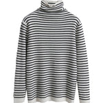 ハイネックベーシックボーダー柄ニットトップス　6色入 - liwisi