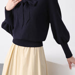 Vネックリボンボウタイニットトップス　3色入 - liwisi