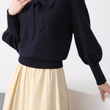 Vネックリボンボウタイニットトップス　3色入 - liwisi