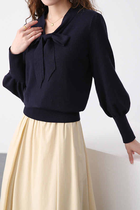 Vネックリボンボウタイニットトップス　3色入 - liwisi