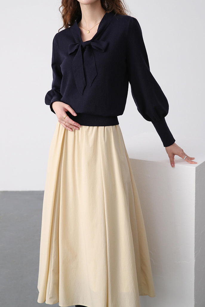 Vネックリボンボウタイニットトップス　3色入 - liwisi