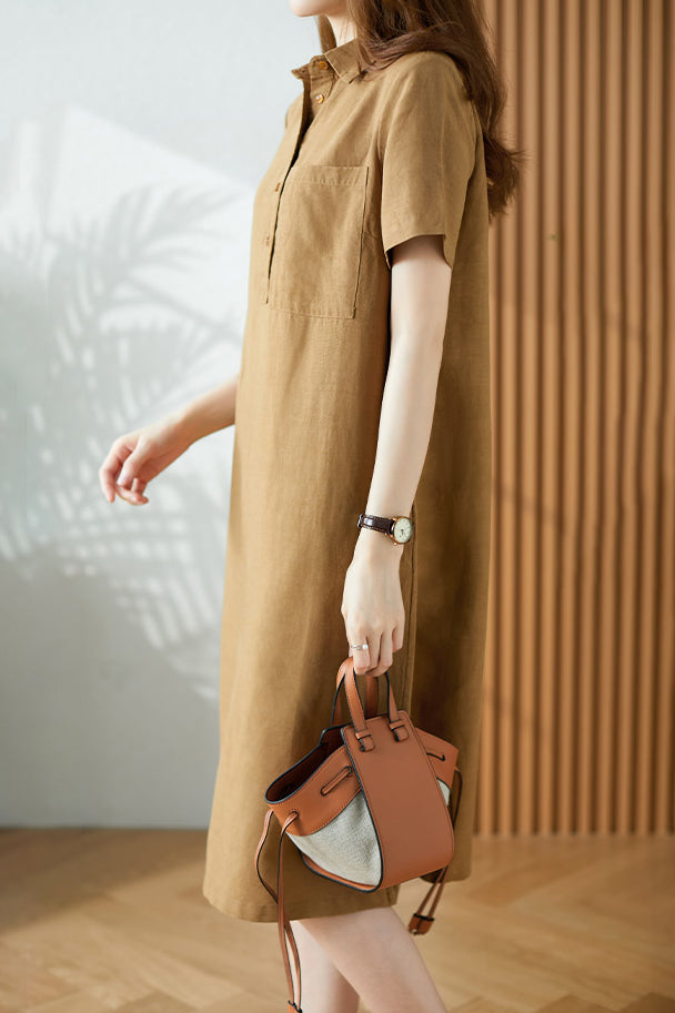 シャツカラーロングシフトワンピース　2色入 - liwisi