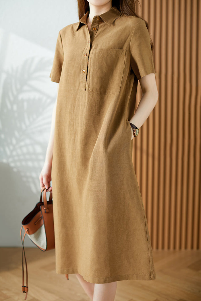 シャツカラーロングシフトワンピース　2色入 - liwisi