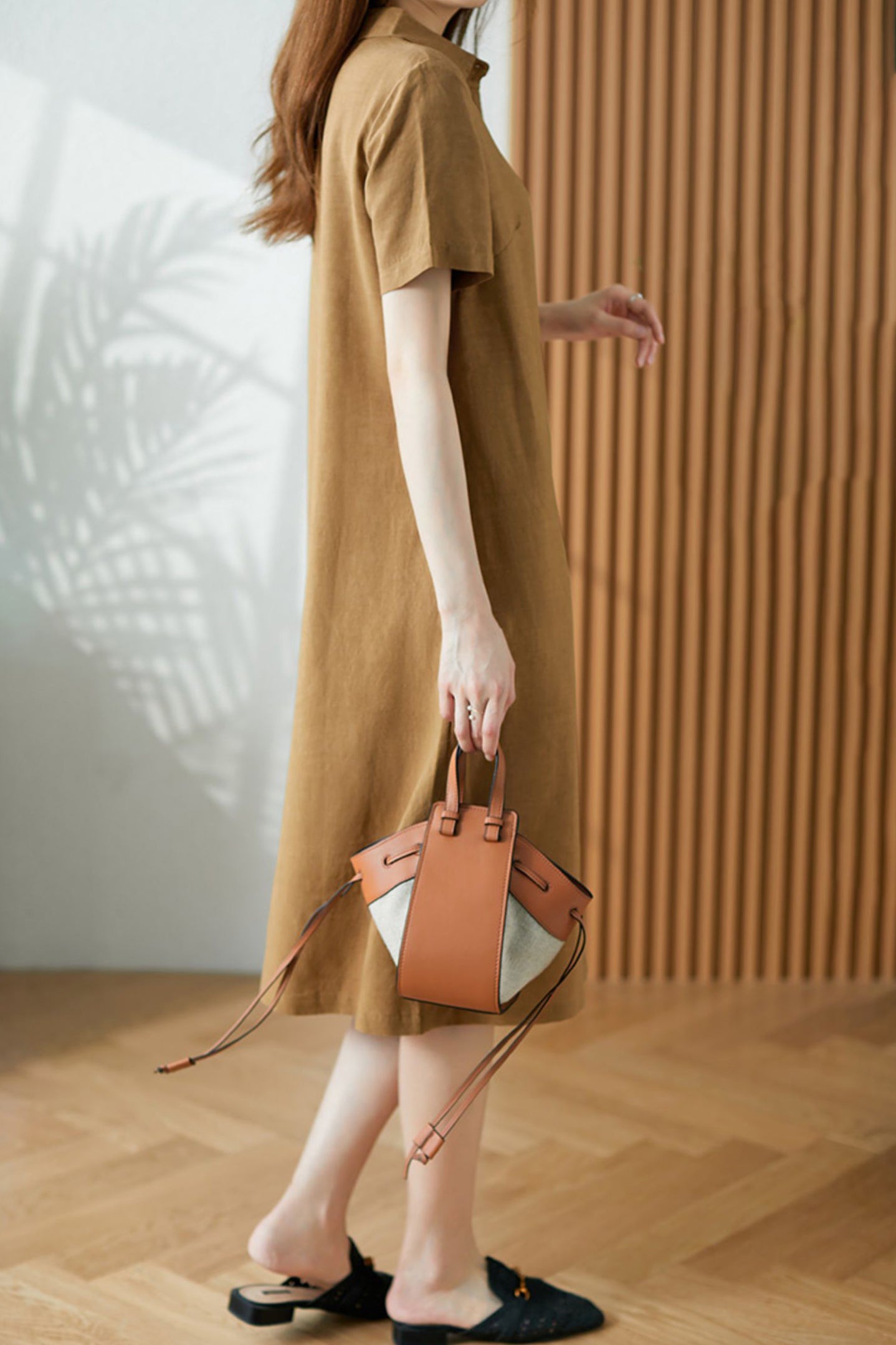 シャツカラーロングシフトワンピース　2色入 - liwisi