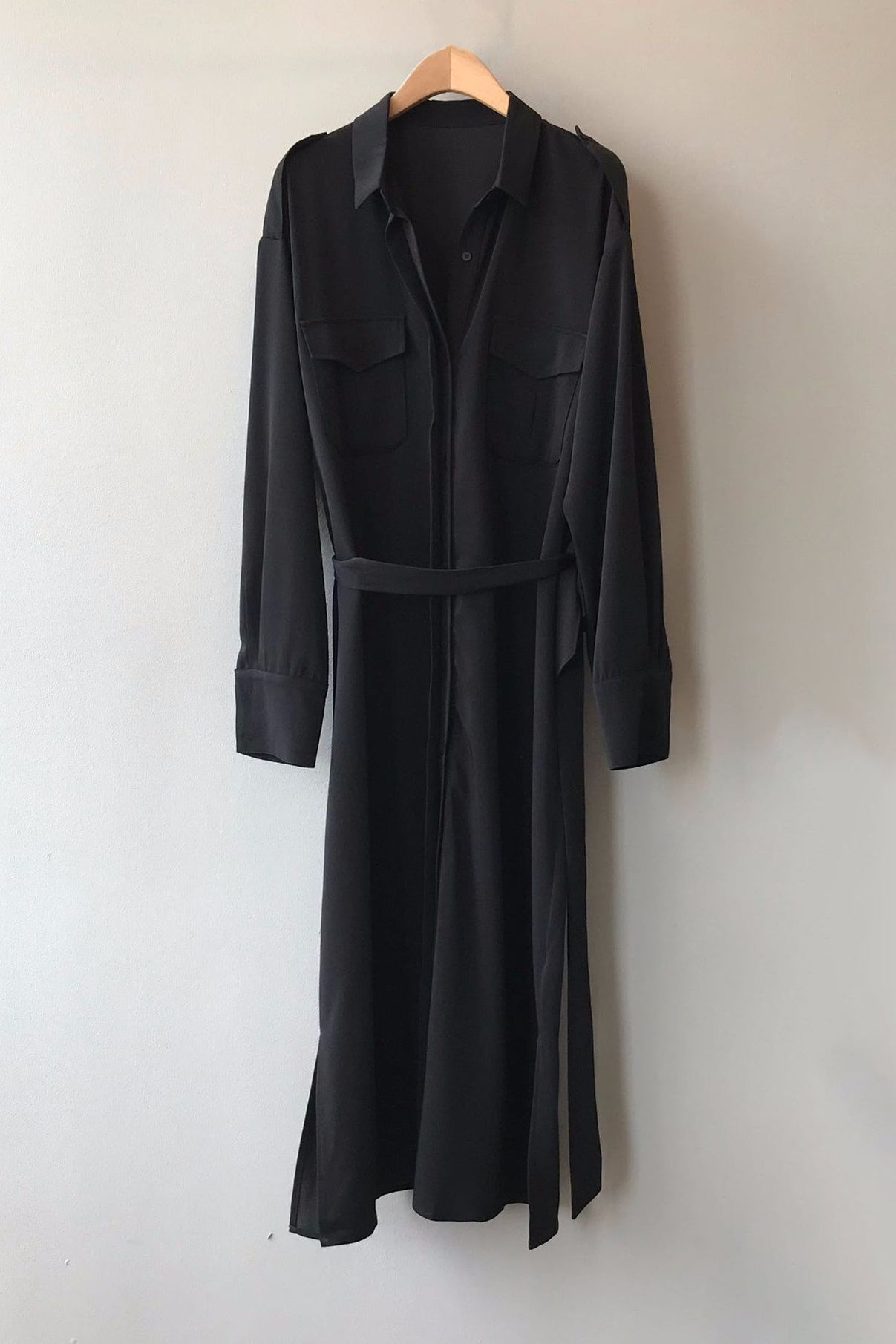 サイドスリット比翼前立てロングシャツワンピース　3色入 - liwisi