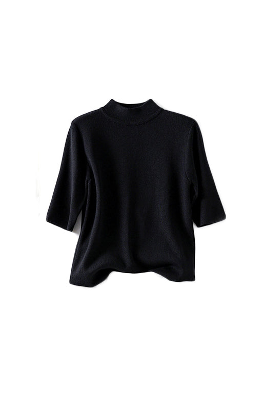ボトルネック半袖ベーシックニットトップス　11色入 - liwisi