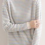 ハイネックベーシックボーダー柄ニットトップス　6色入 - liwisi