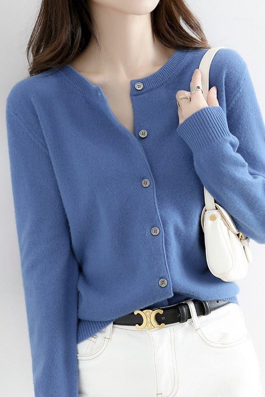 Round neck wool knit cardigan 12 colors included