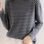 ハイネックベーシックボーダー柄ニットトップス　6色入 - liwisi