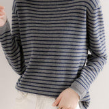 ハイネックベーシックボーダー柄ニットトップス　6色入 - liwisi