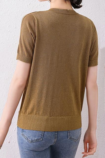 Vネック異色テープ装飾スリット糸ニット　2色入 - liwisi