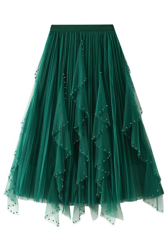 パール装飾ラッフルチュールギャザースカート　裏地付　7色入 - liwisi