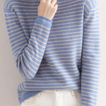 ハイネックベーシックボーダー柄ニットトップス　6色入 - liwisi