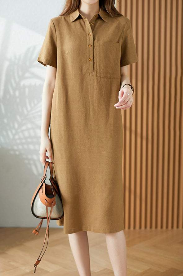 シャツカラーロングシフトワンピース　2色入 - liwisi