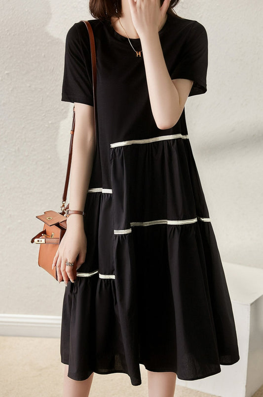 アシンメトリー配色ドッキングワンピース　2色入 - liwisi