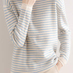 ハイネックベーシックボーダー柄ニットトップス　6色入 - liwisi