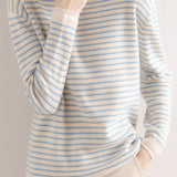 ハイネックベーシックボーダー柄ニットトップス　6色入 - liwisi