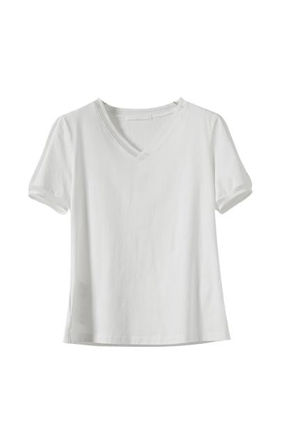 Vネックラインオーガンジー切替Tシャツ　5色入 - liwisi
