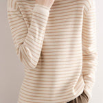 ハイネックベーシックボーダー柄ニットトップス　6色入 - liwisi